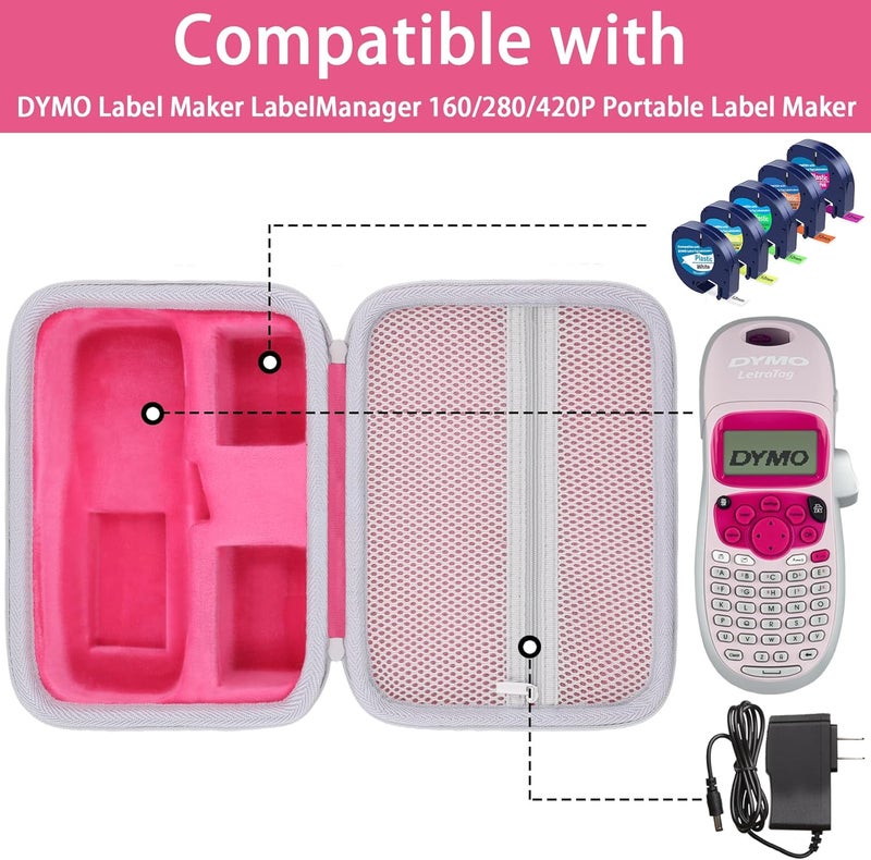 Baval Label Printer Case Compatible with DYMO LetraTag LT-100H/LT-100H Plus Handheld Label Maker(Rose Red Case) - Image 3